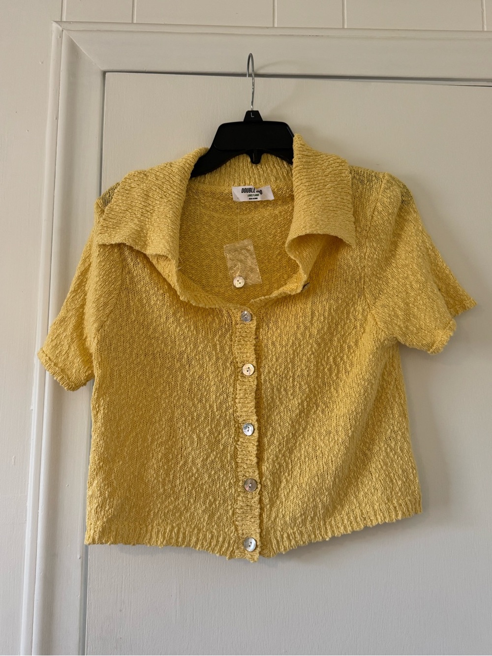 Double Zero Textured Yellow Short-Sleeve Button-Front Shirt